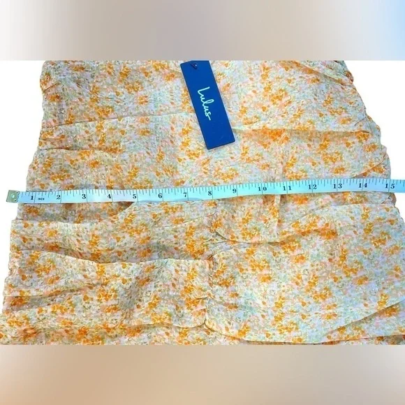🆕Lulus - Ruche Toward Spring Orange Floral Print Ruched Mini Skirt - Picture 9 of 10